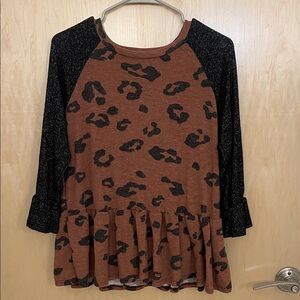 Leopard Print Peplum Top - Brown and Black